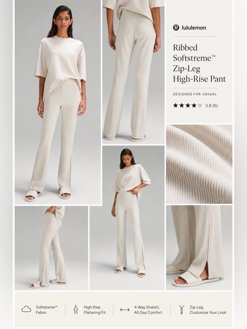 Lululemon softstreme ribbed in Bone Flare Pants – Women's Stretch pants size 8 M
